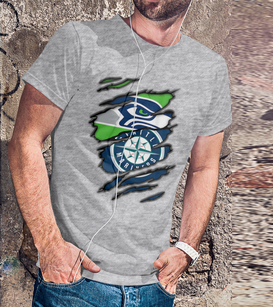 Seattle Seahawks Seattle Mariners Logo Fusion T-Shirt