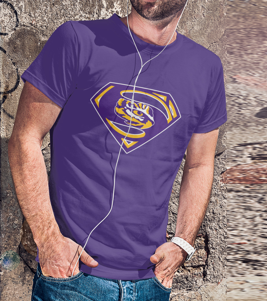 Superman LSU Tigers Logo Purple And Gold Tiger Eye T-Shirt