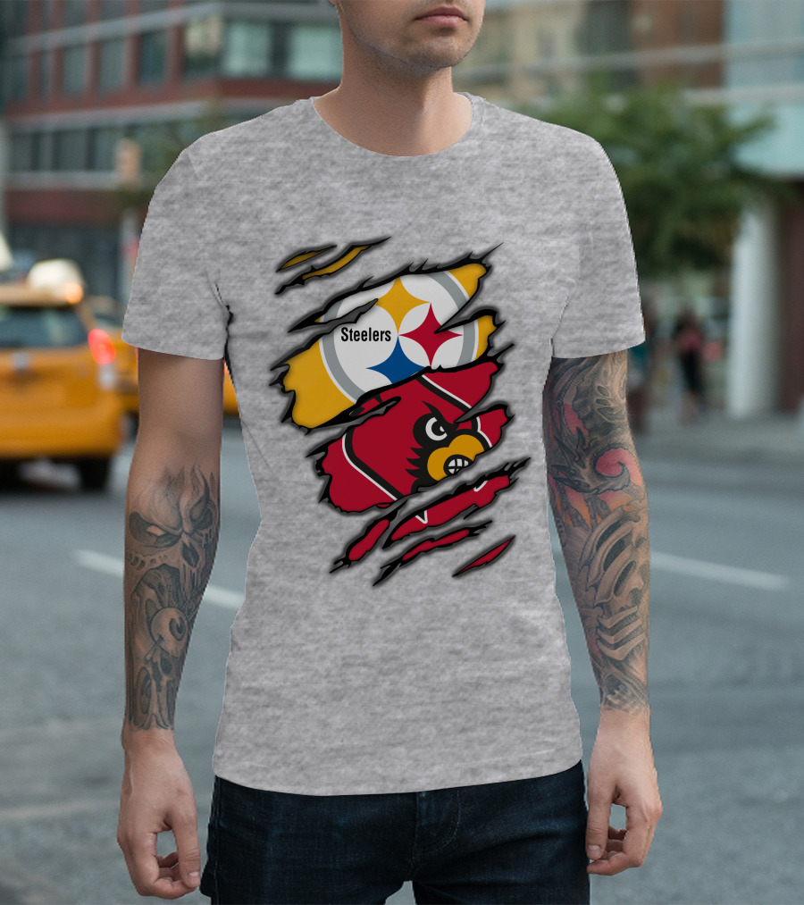 Steelers Cardinals Pittsburgh Louisville Torn Claw Marks Emblems T-Shirt