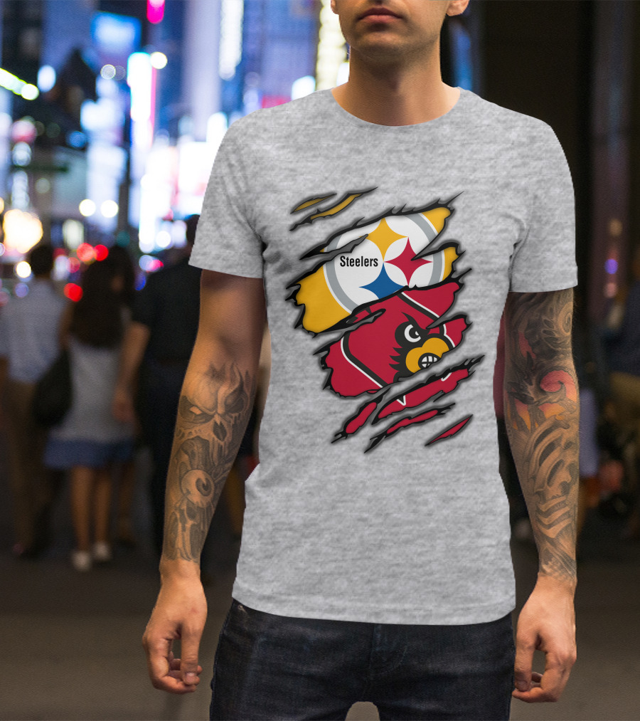 Steelers Cardinals Pittsburgh Louisville Torn Claw Marks Emblems T-Shirt