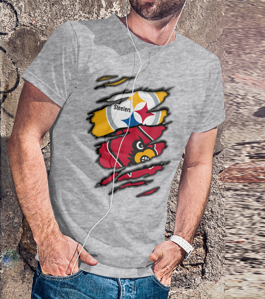 Steelers Cardinals Pittsburgh Louisville Torn Claw Marks Emblems T-Shirt