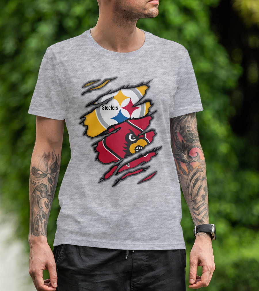 Steelers Cardinals Pittsburgh Louisville Torn Claw Marks Emblems T-Shirt