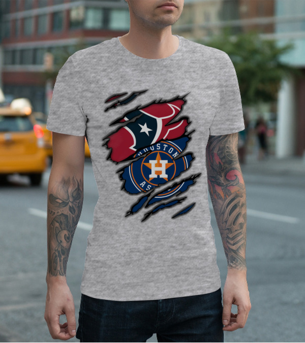 Houston Texans And Astros Logos Ripped T-Shirt