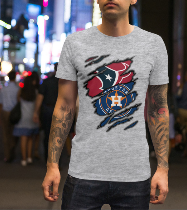 Houston Texans And Astros Logos Ripped T-Shirt