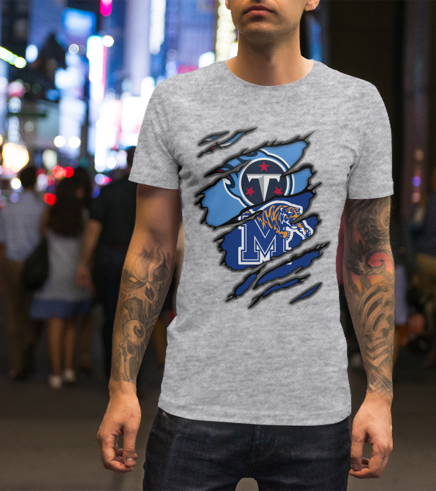 Tennessee Titans Memphis Tigers Claw Marks Logo Fusion T-Shirt