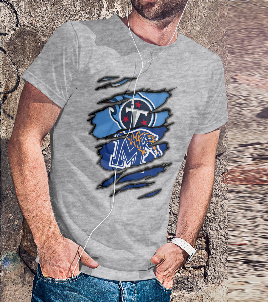 Tennessee Titans Memphis Tigers Claw Marks Logo Fusion T-Shirt