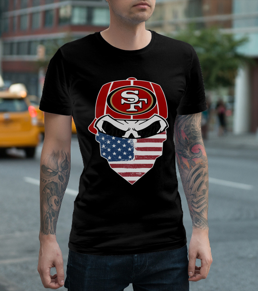 49ers Skull Sf American Flag Bandana T-Shirt