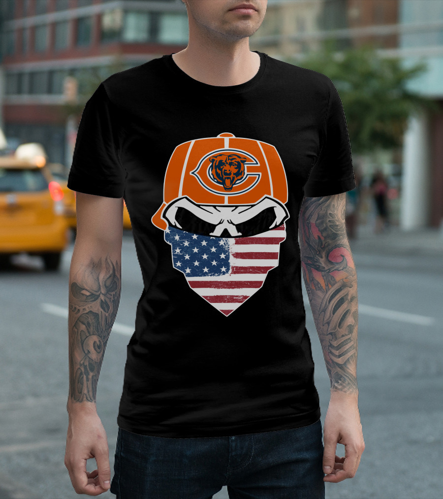 Chicago Bears American Flag Bandana Mask Fan Tribute T-Shirt