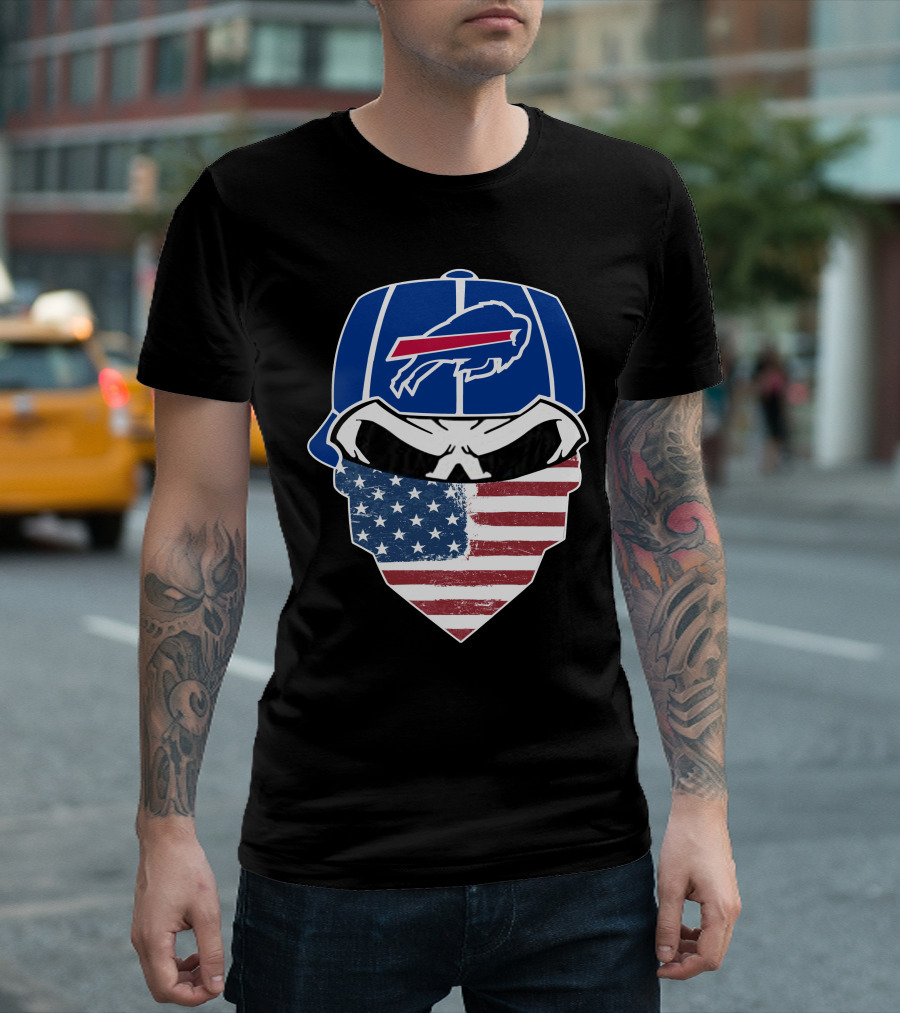 Bills Skull Buffalo Logo American Flag Bandana T-Shirt