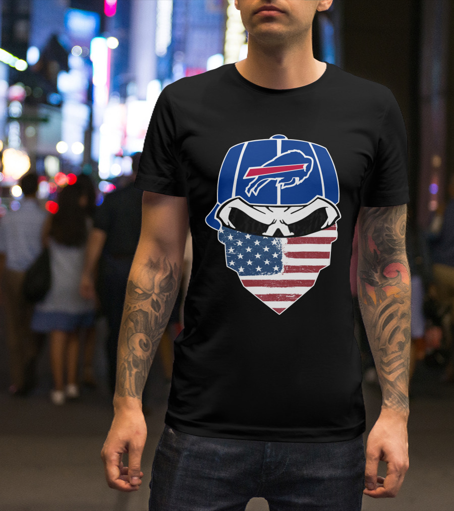 Bills Skull Buffalo Logo American Flag Bandana T-Shirt