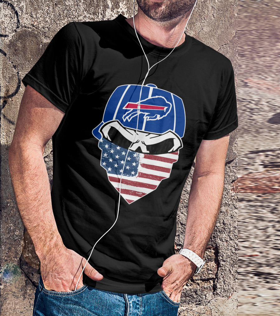 Bills Skull Buffalo Logo American Flag Bandana T-Shirt