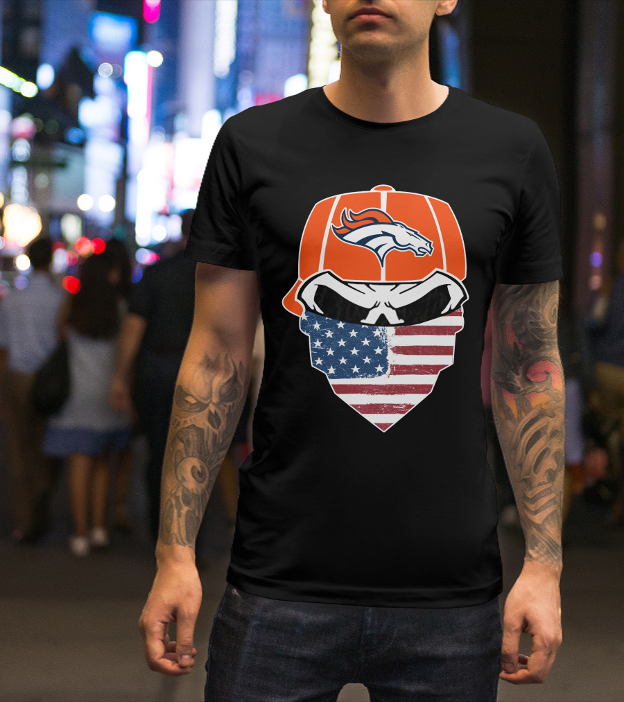 Broncos Skull With American Flag Bandana T-Shirt