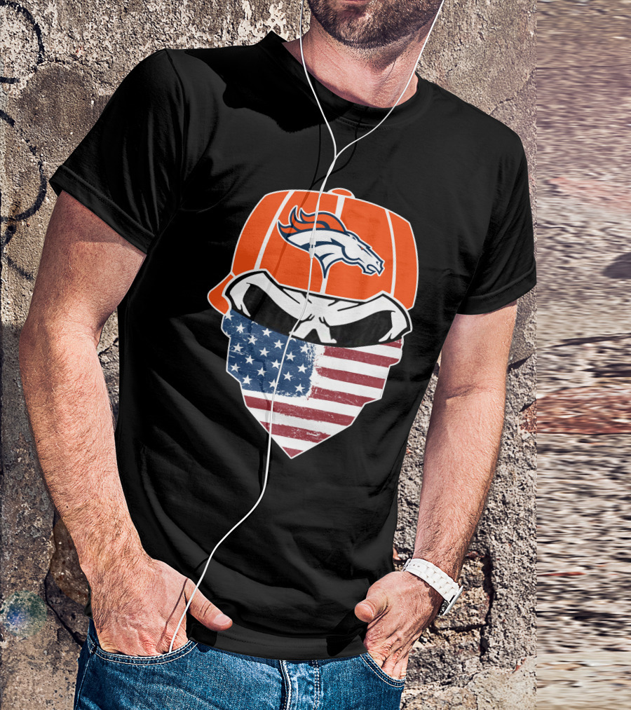 Broncos Skull With American Flag Bandana T-Shirt