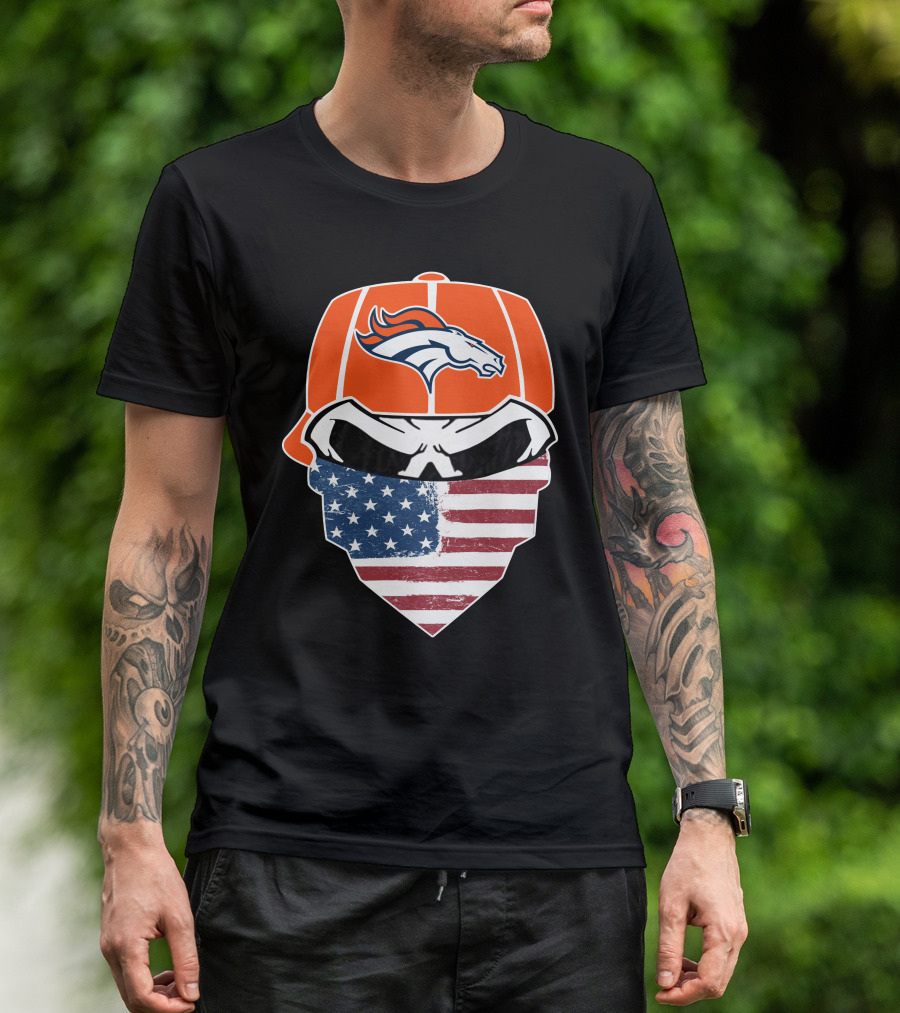 Broncos Skull With American Flag Bandana T-Shirt