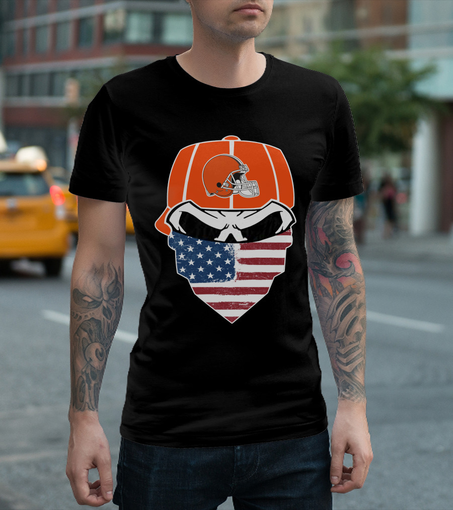 Cleveland Browns Skull American Flag Bandana T-Shirt