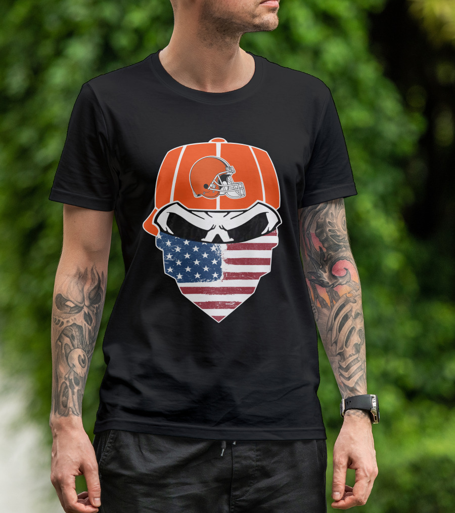 Cleveland Browns Skull American Flag Bandana T-Shirt