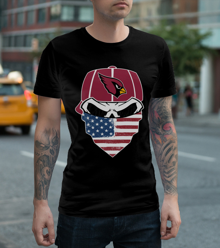 Cardinals Skull American Flag Bandana T-Shirt