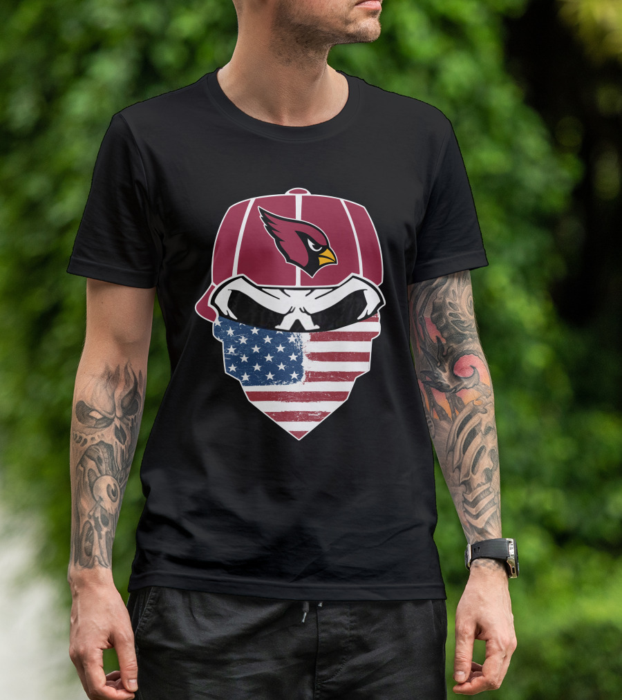 Cardinals Skull American Flag Bandana T-Shirt