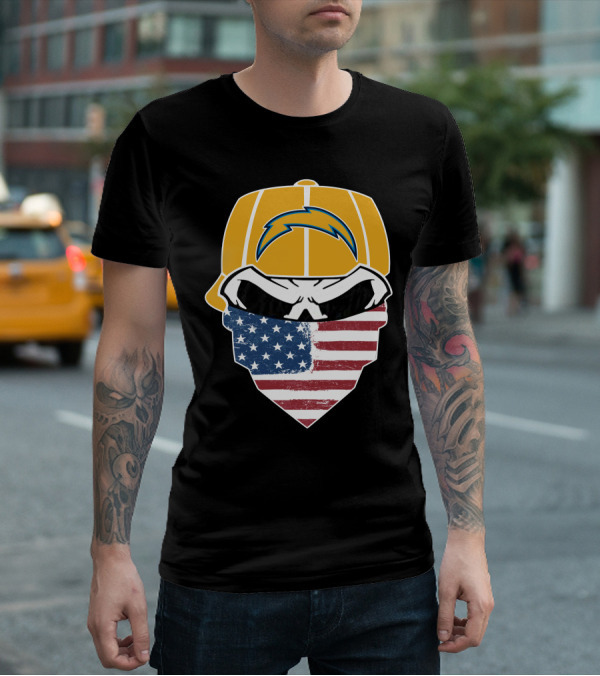 Los Angeles Chargers Skull American Flag Bandana T-Shirt