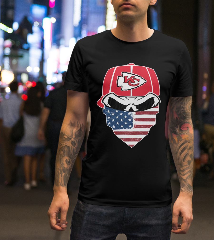 Kansas City Chiefs American Flag Bandana Skull T-Shirt