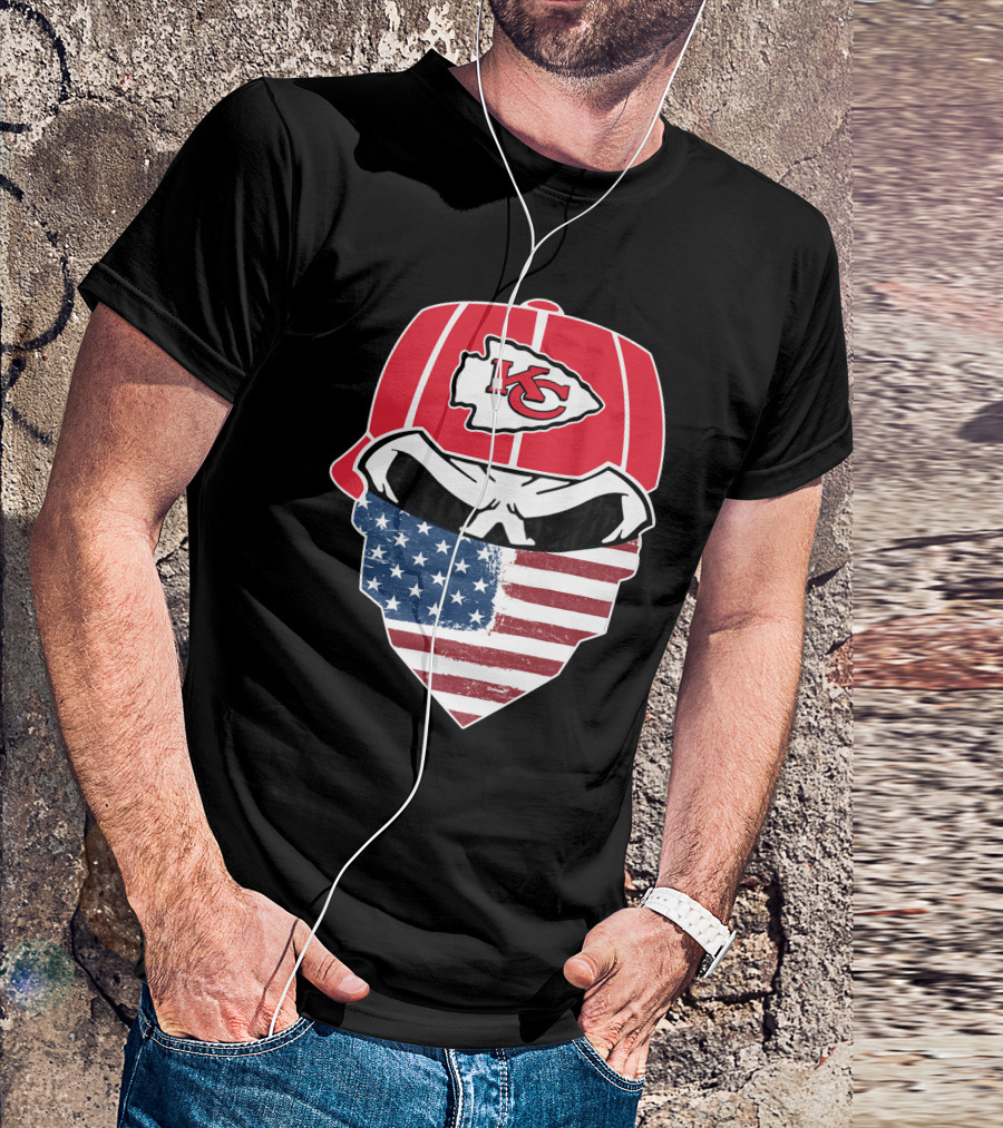Kansas City Chiefs American Flag Bandana Skull T-Shirt