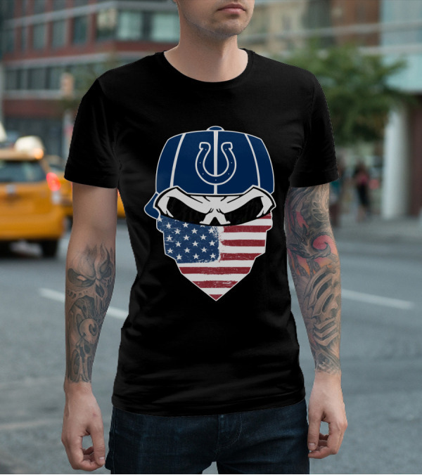 Indianapolis Colts Skull American Flag Bandana T-Shirt