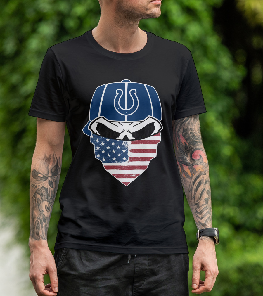 Indianapolis Colts Skull American Flag Bandana T-Shirt