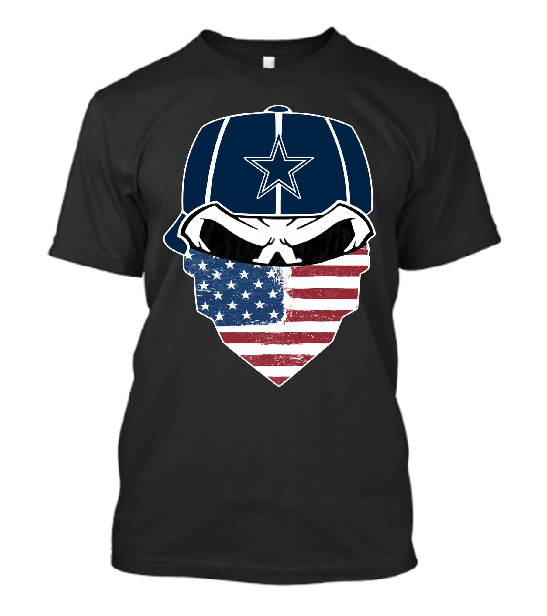 Cowboys Skull With Star Cap And American Flag Bandana T-Shirt
