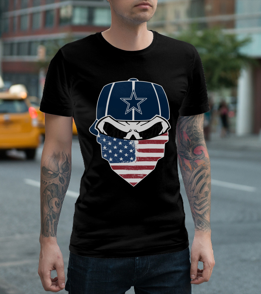 Cowboys Skull with Star Cap and American Flag Bandana T-Shirt