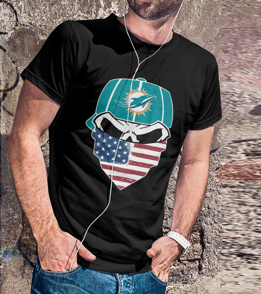 Miami Dolphins Skull American Flag Bandana T-Shirt