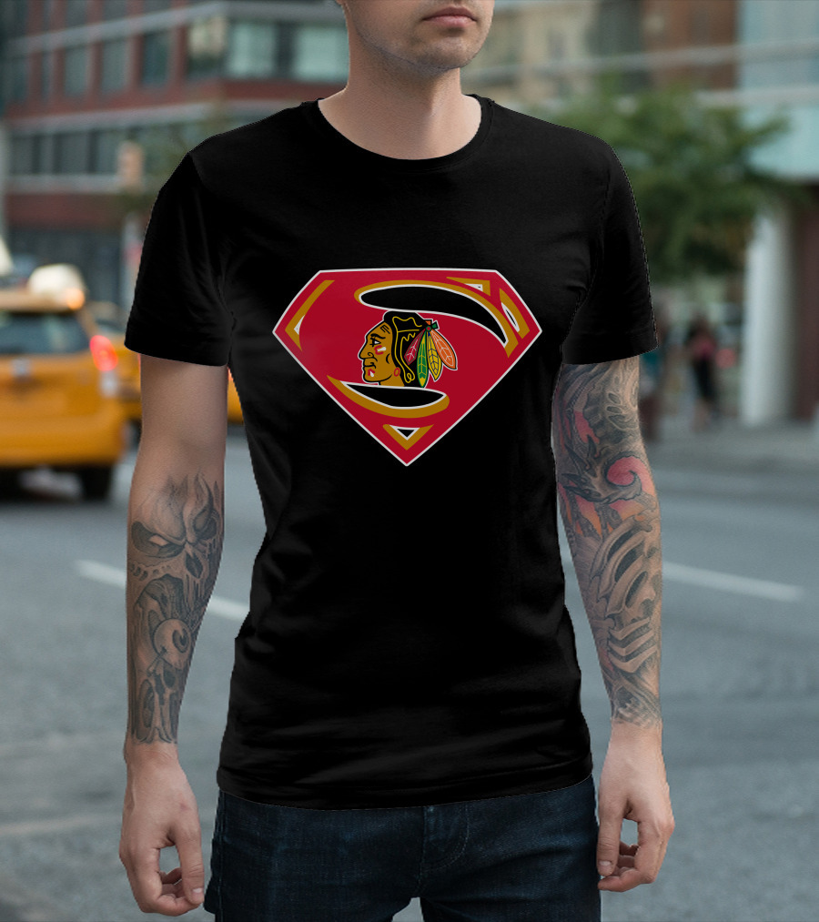 Superman Chicago Blackhawks Logo Combination T-Shirt