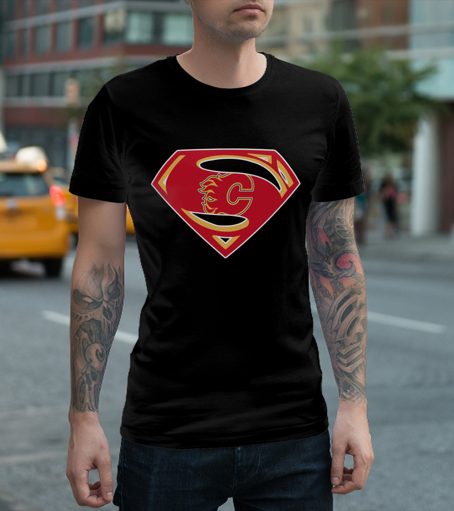 Superman Calgary Flames Logo Fusion T-Shirt