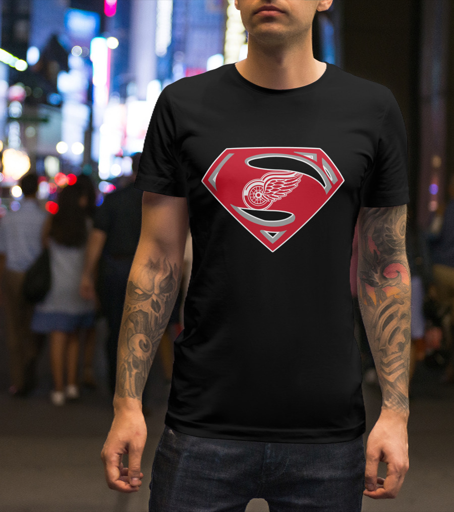 Superman Detroit Red Wings Logo Emblem T-Shirt