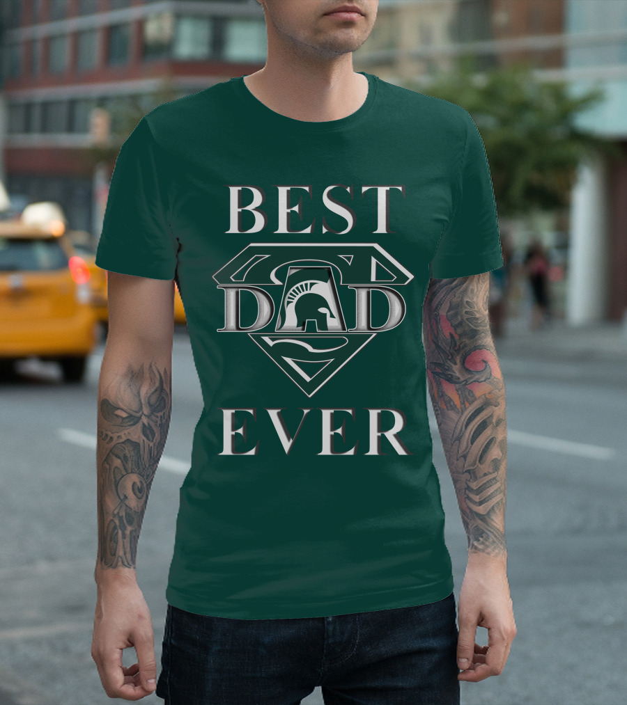 Michigan State Spartans Best Dad Ever Spartan Logo Superhero Badge T-Shirt