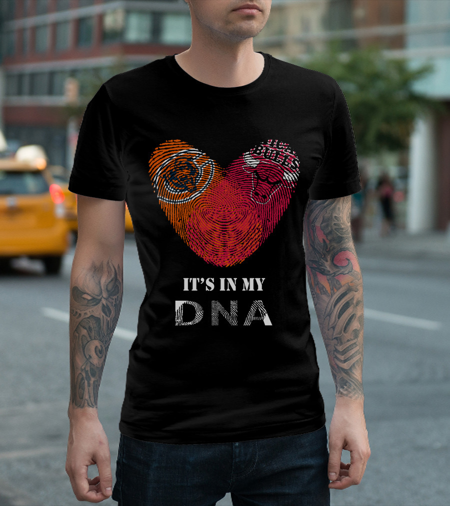 Chicago Bears Bulls It's In My Dna Fingerprint Heart T-Shirt