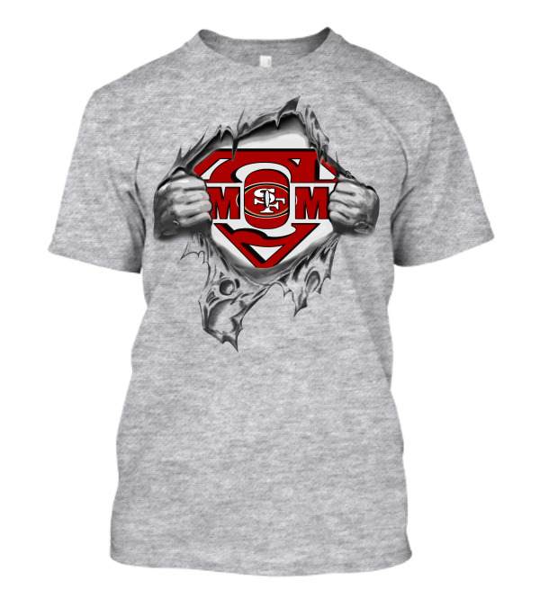 49ers Super Mom Emblem With Strength And Heroic Theme Elements T-Shirt
