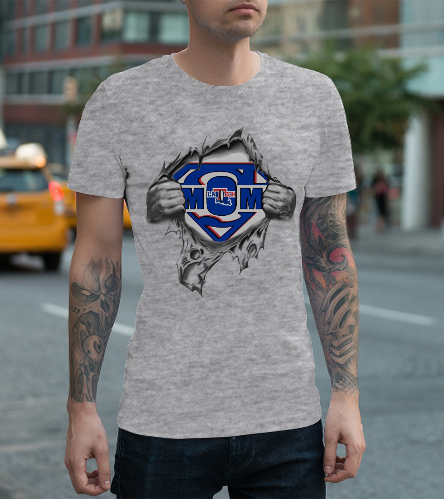 Louisiana Tech Mom Supermom Logo Superman T-Shirt