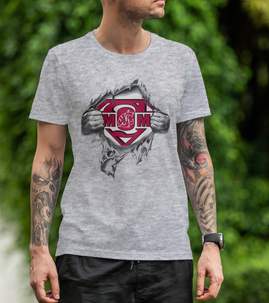 Washington State Cougars Superman Mom Logo T-Shirt