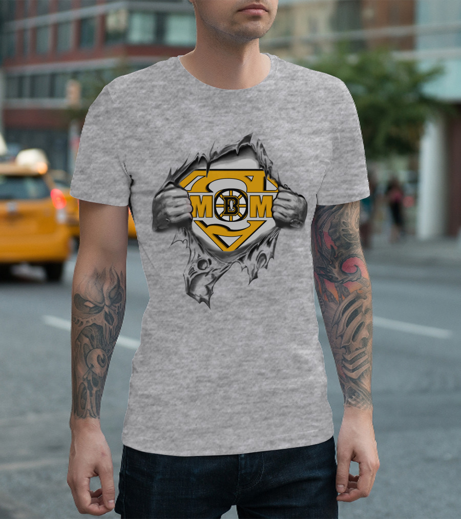 Boston Bruins Mom Logo Superhero T-Shirt