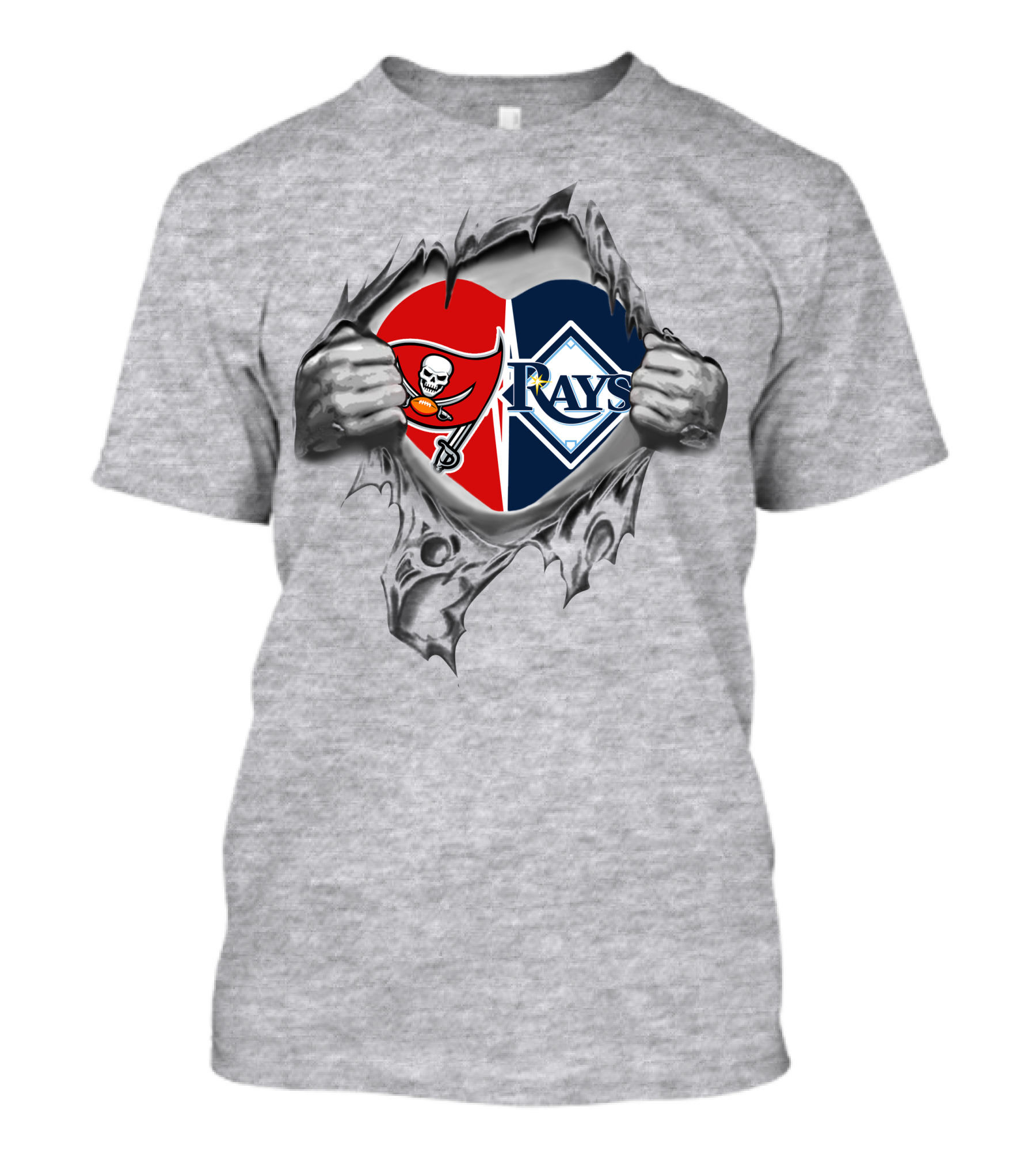 Buccaneers And Rays Logo Heart Torn Open T-Shirt