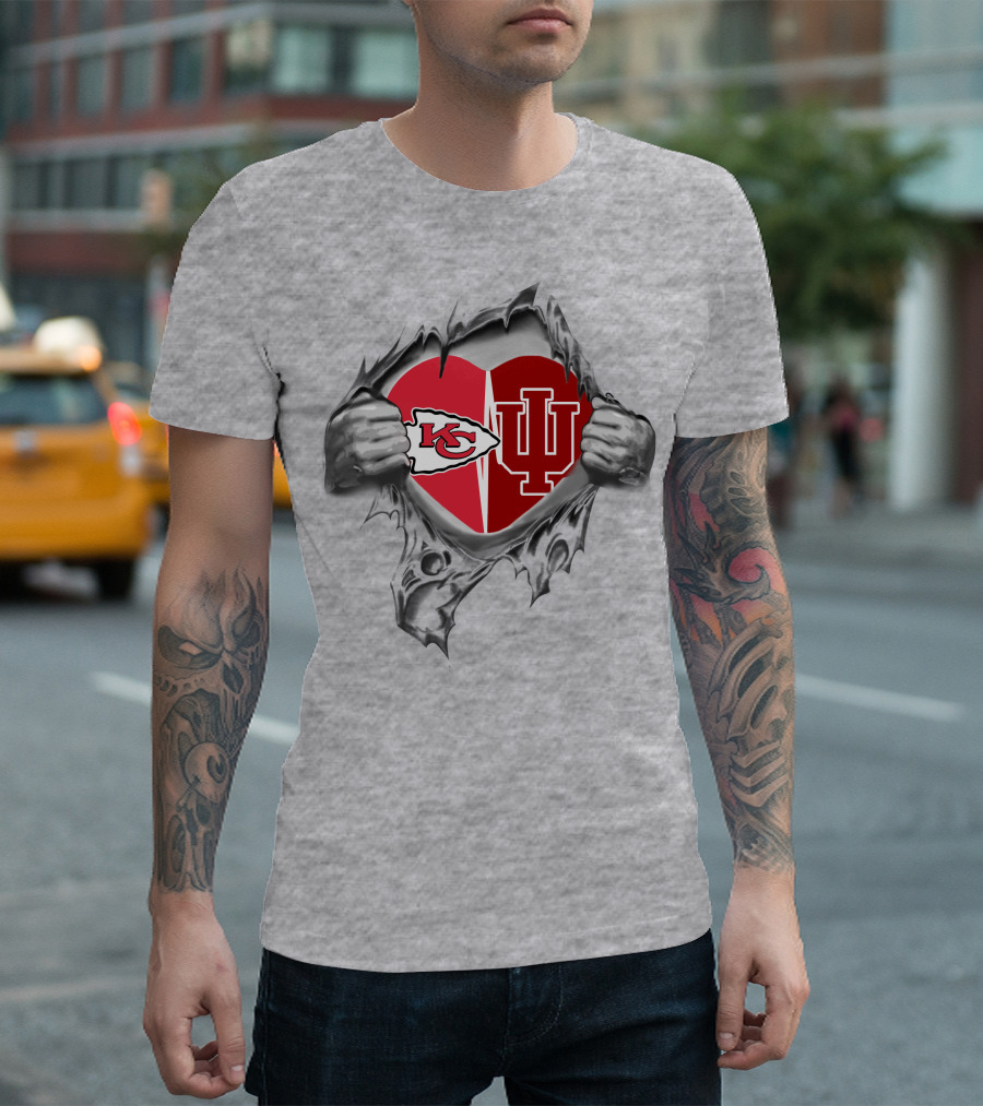 Kansas Chiefs Indiana Hoosiers Heart T-Shirt
