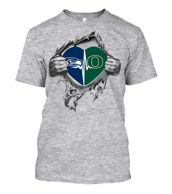 Seahawks Ducks Heart Logo In Hands Tear T-Shirt