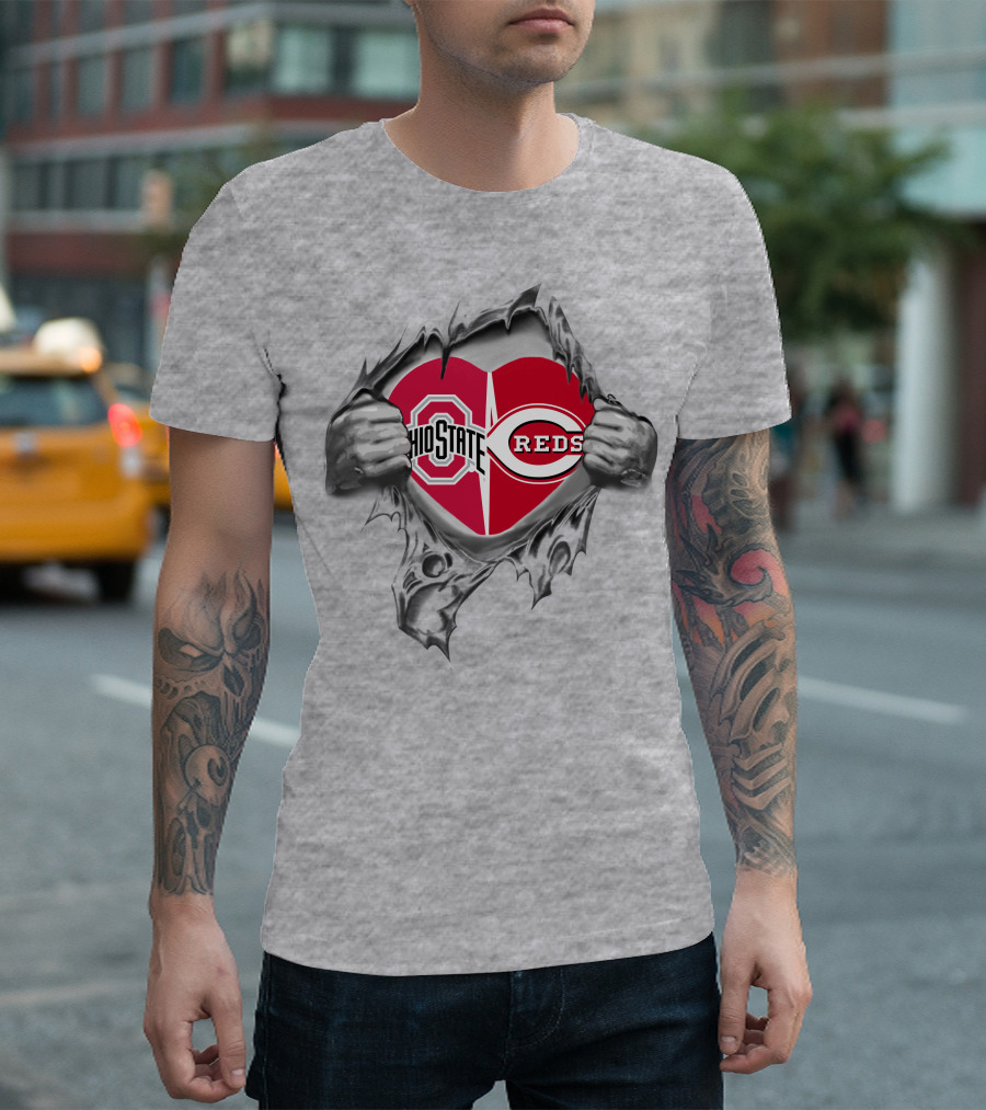 Ohio State Buckeyes Reds Heart Logo Peel T-Shirt