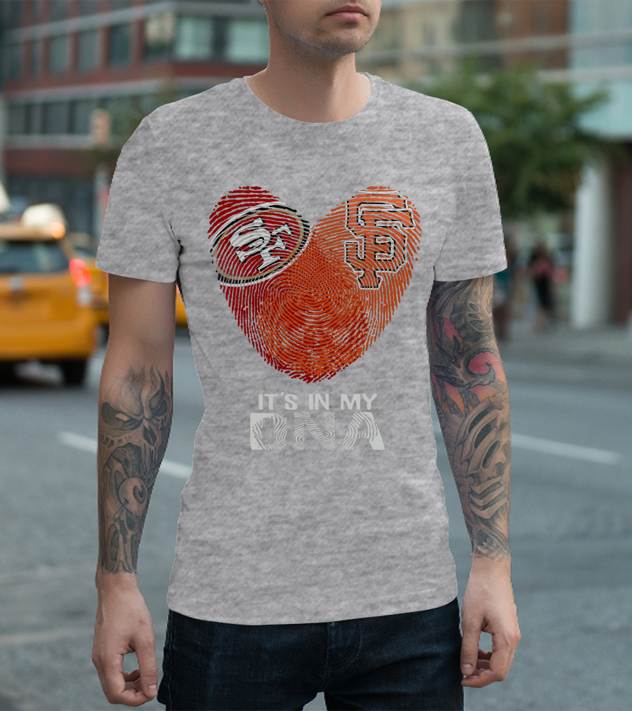 49ers Giants Heart Fingerprint It's In My Dna T-Shirt