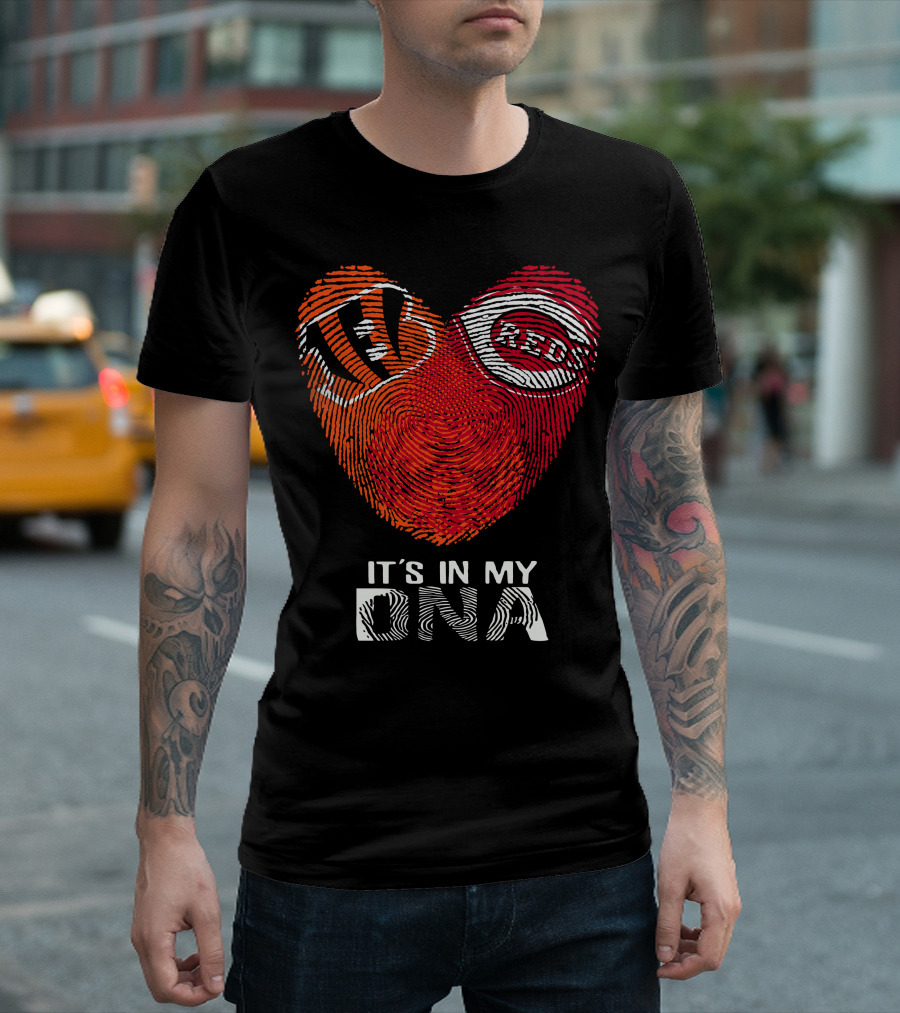 Bengals Reds Heart Fingerprint It's In My DNA T-Shirt