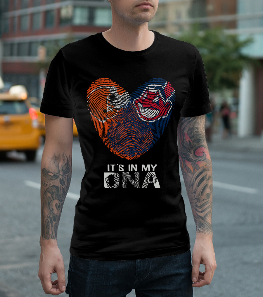 Browns Indians It's In My DNA Football Helmet And Team Logo Fingerprint T-Shirt
