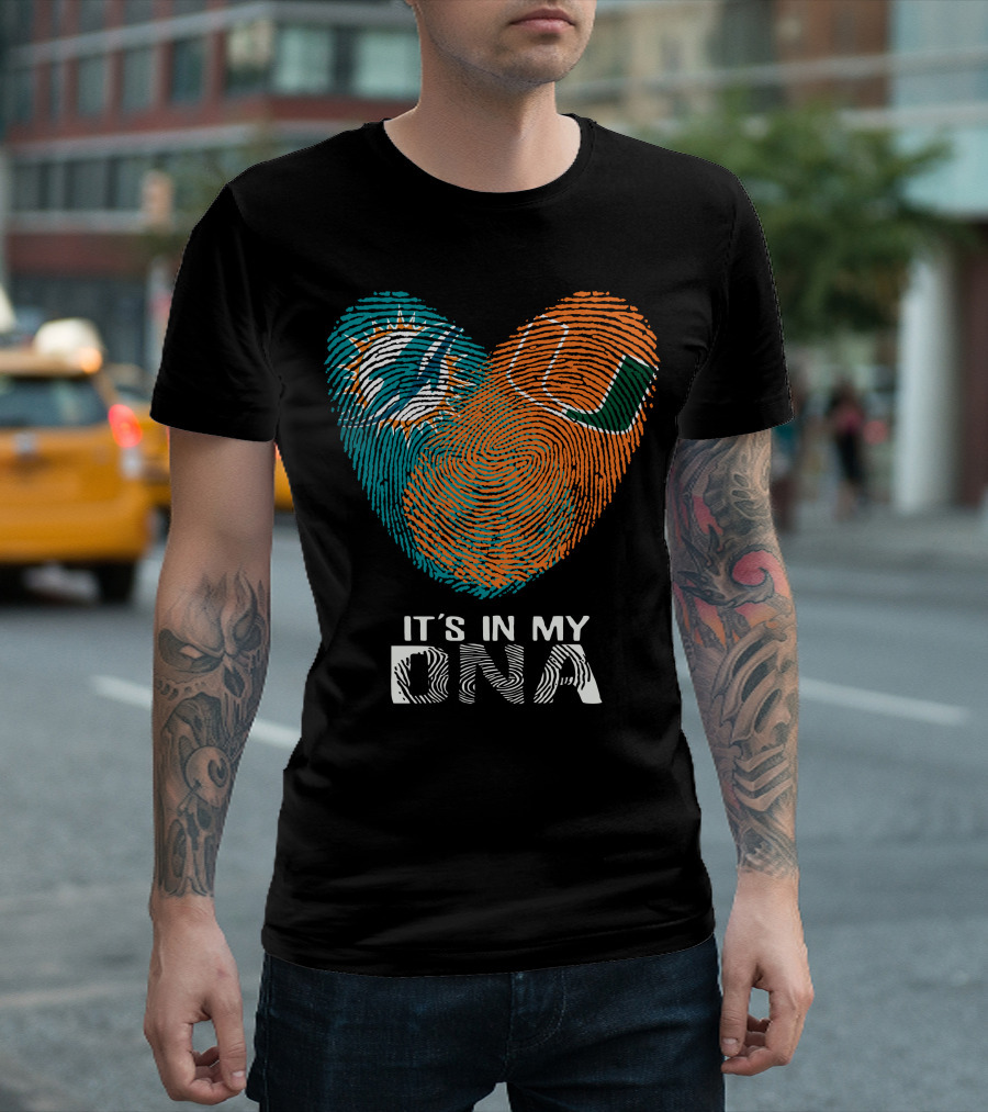 Dolphins Hurricanes It's In My DNA Fingerprint Heart Brandsymbol T-Shirt