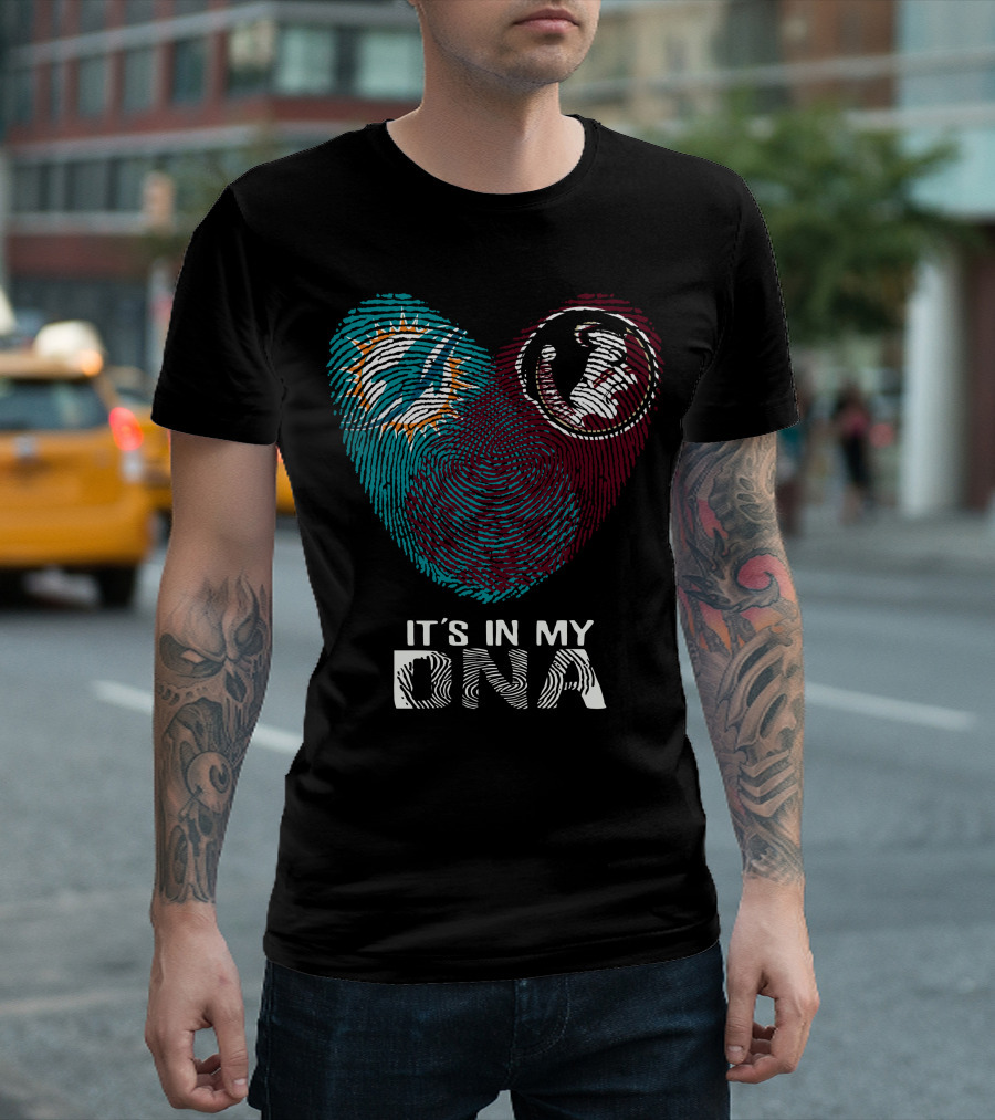 Miami Dolphins Florida State Seminoles It's In My Dna Fingerprint T-Shirt