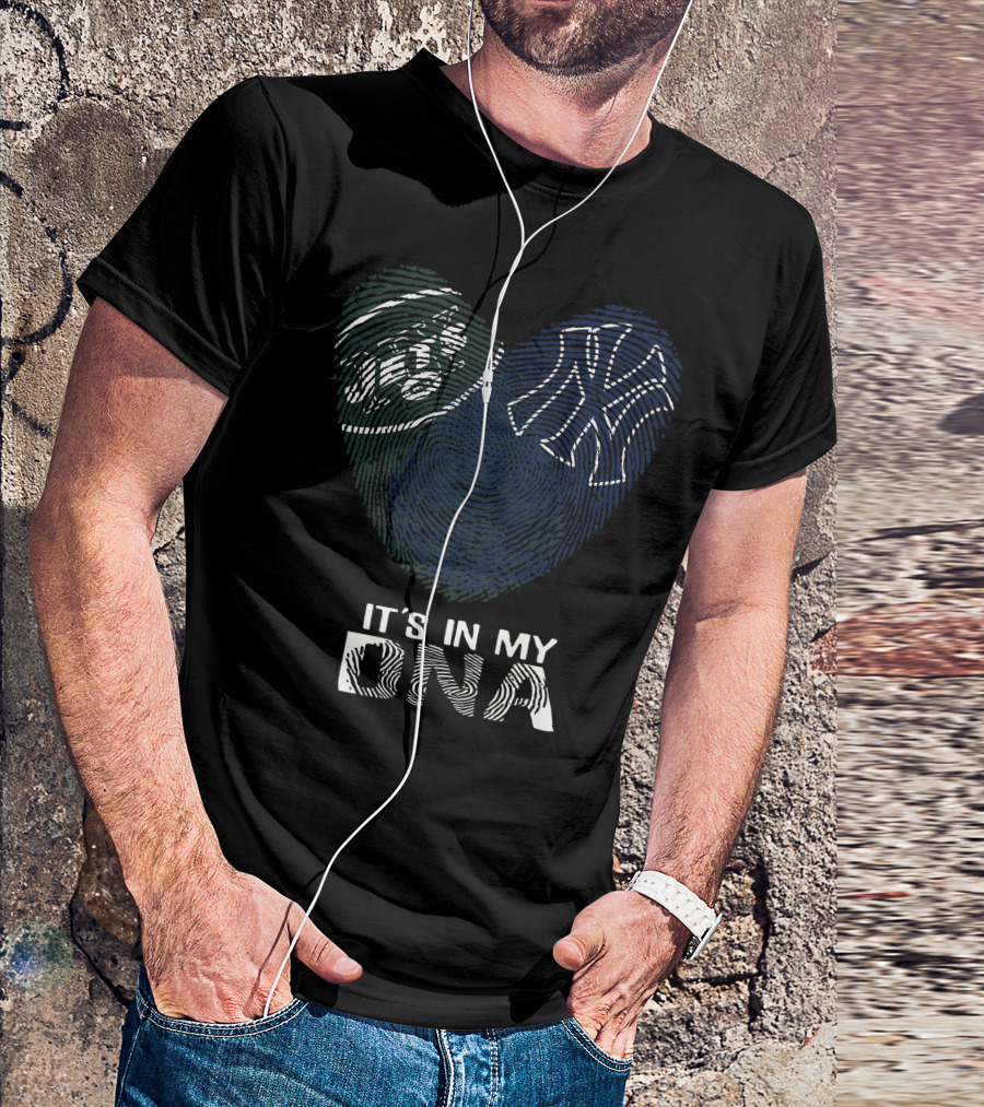 Jets Yankees Heart Fingerprint It's In My Dna T-Shirt