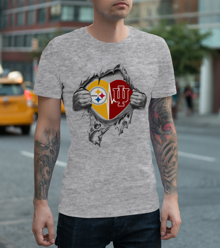 Steelers Indiana Hoosiers Heart Logo Fusion T-Shirt